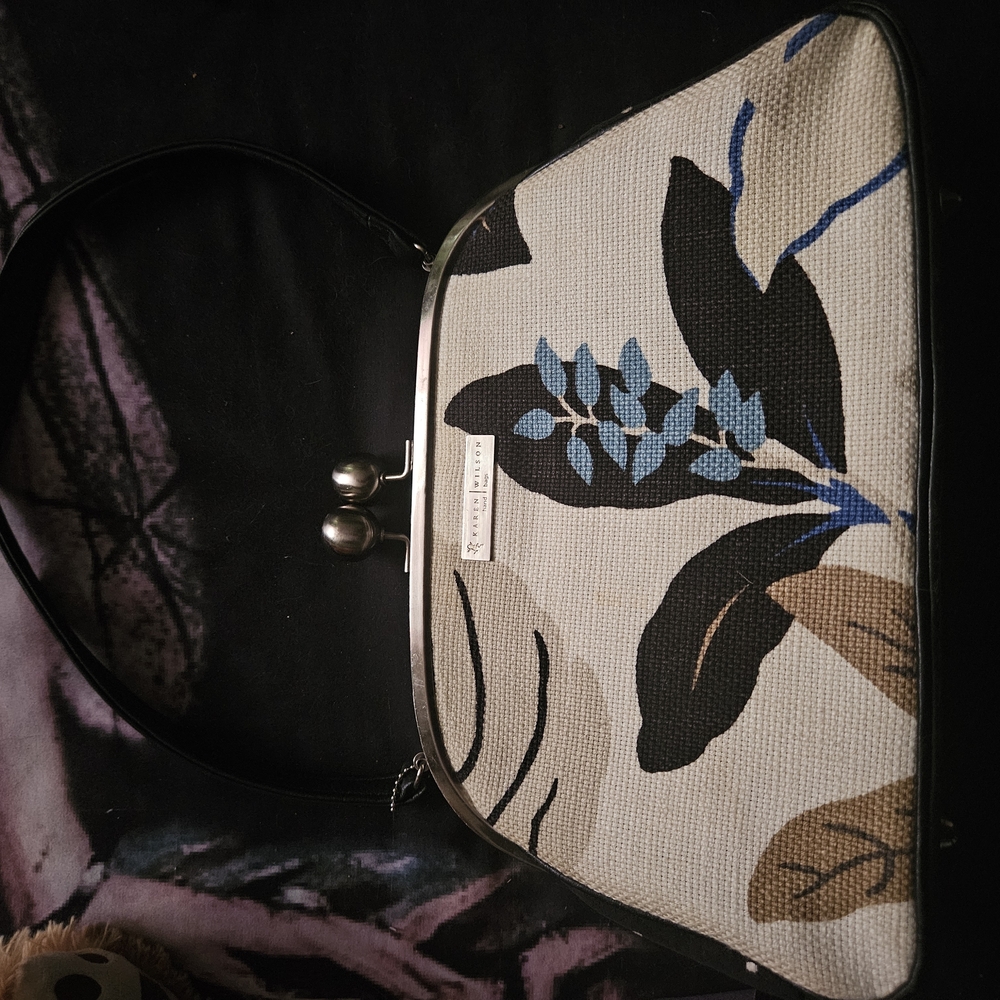 Floral Patterned Handbag with Black Handle